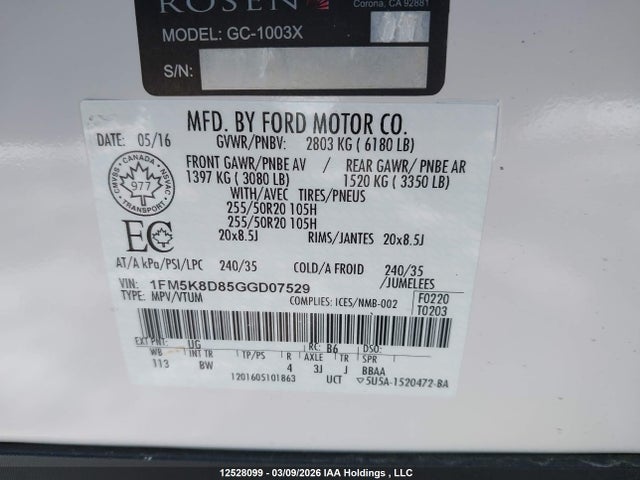 Продажа на аукционе авто 2016 Ford Explorer Xlt, vin: 1FM5K8D85GGD07529, номер лота: 12528099