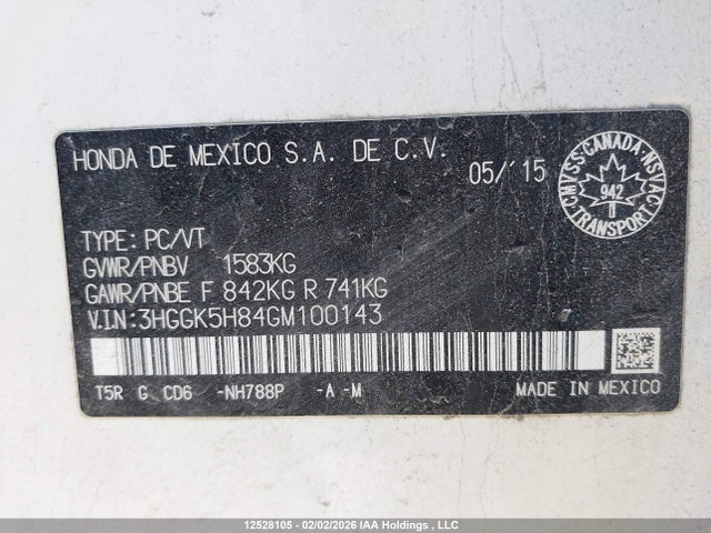 3HGGK5H84GM100143 Honda Fit Ex/exl