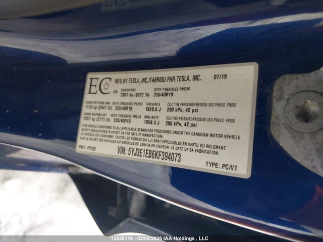 5YJ3E1EB6KF394073 Tesla MODEL 3