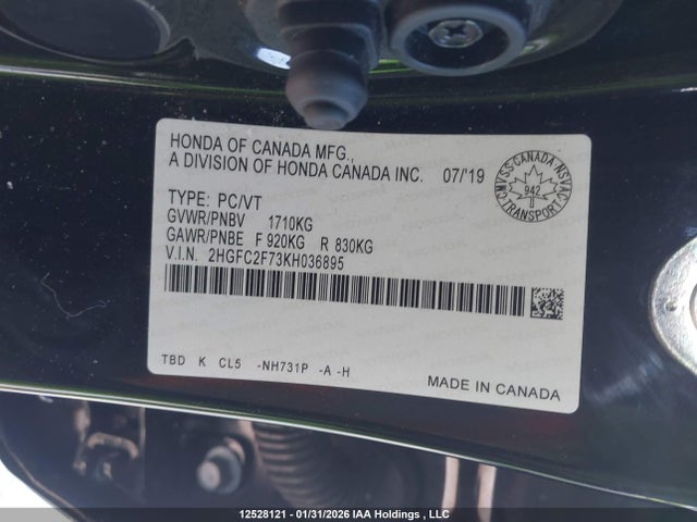 Продаж на аукціоні авто 2019 Honda Civic Ex 4dr, vin: 2HGFC2F73KH036895, номер лоту: 12528121