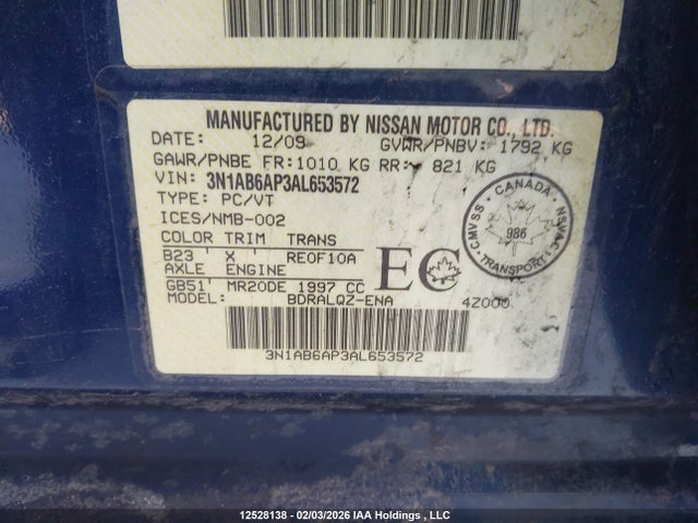 Aukcja sprzedaży 2010 Nissan Sentra, vin: 3N1AB6AP3AL653572, numer aukcji: 12528138
