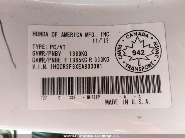 Honda Accord 2014 1HGCR2F8XEA803381 Image 9