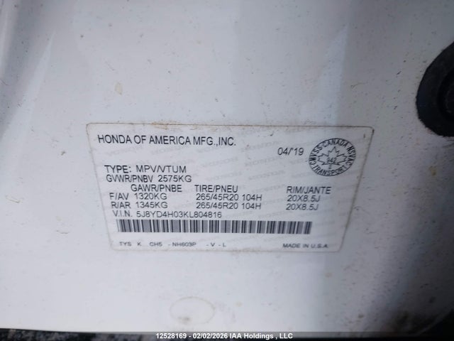 Aukcja sprzedaży 2019 Acura Mdx A-spec/elite, vin: 5J8YD4H03KL804816, numer aukcji: 12528169