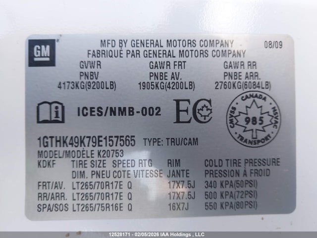 Aukcja sprzedaży 2009 Gmc Sierra K2500 Heavy Duty, vin: 1GTHK49K79E157565, numer aukcji: 12528171