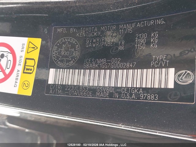 58ABK1GG7GU002847 Lexus Es 350 350