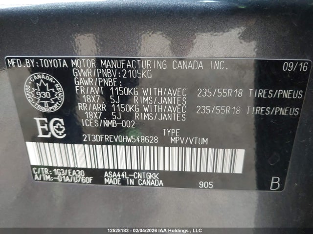 2T3DFREV0HW548628 Toyota Rav4 Limited/se/platinum