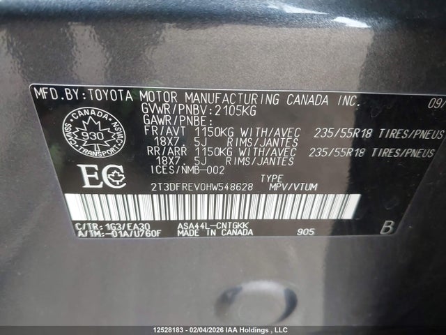 2T3DFREV0HW548628 Toyota Rav4 Limited/se/platinum
