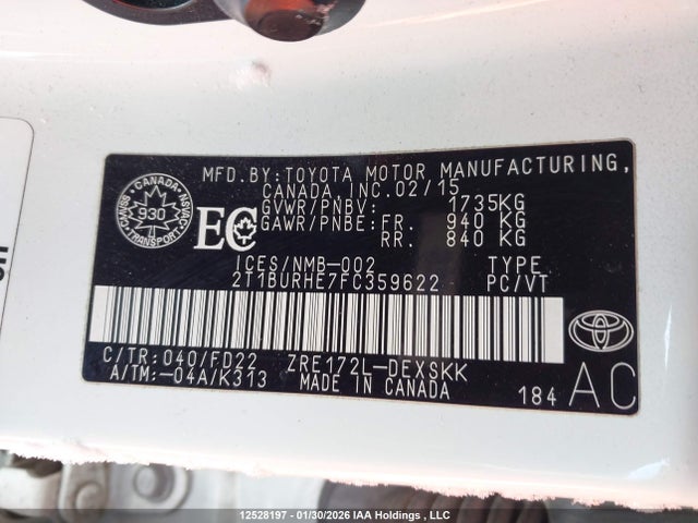 2015 Toyota Corolla L/le/le Pls/prm/s/s Pls მანქანა იყიდება აუქციონზე, vin: 2T1BURHE7FC359622, აუქციონის ნომერი: 12528197