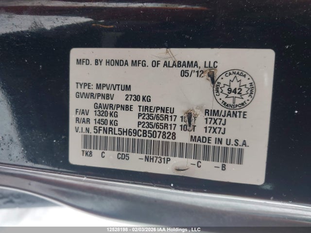 Продажа на аукционе авто 2012 Honda Odyssey Ex-l, vin: 5FNRL5H69CB507828, номер лота: 12528198
