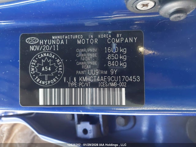 Aukcja sprzedaży 2012 Hyundai Accent Gl, vin: KMHCT4AE9CU170453, numer aukcji: 12528202