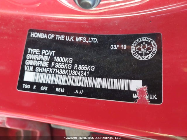 SHHFK7H38KU304241 Honda Civic Lx