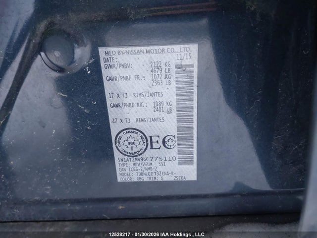 5N1AT2MV9GC775110 Nissan Rogue S/sl Premium/sv