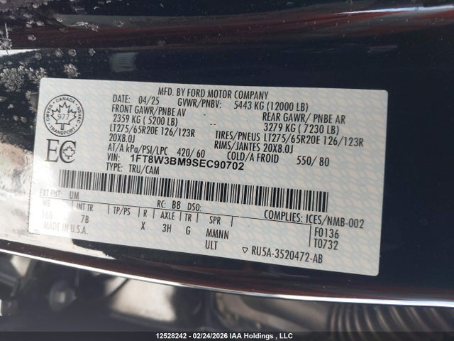 Aukcja sprzedaży 2025 Ford F350, vin: 1FT8W3BM9SEC90702, numer aukcji: 12528242