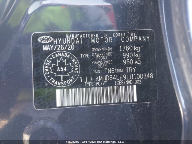 12528246 :رقم المزاد ، KMHD84LF9LU100348 vin ، 2020 Hyundai Elantra Preferred With Sun And Safety Package Auto Ivt مزاد بيع