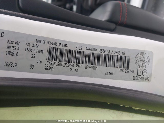 1C4RJFLG0KC765274 Jeep Grand Cherokee Trailhawk