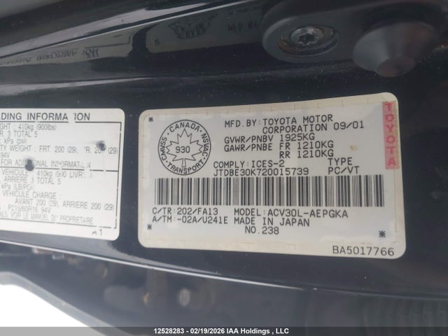 Aukcja sprzedaży 2002 Toyota Camry Le/xle, vin: JTDBE30K720015739, numer aukcji: 12528283