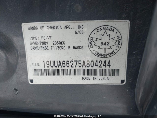 12528285 :رقم المزاد ، 19UUA66275A804244 vin ، 2005 Acura Tl مزاد بيع