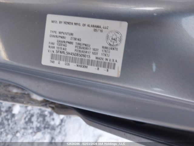 5FNRL5H45GB509015 Honda ODYSSEY EX