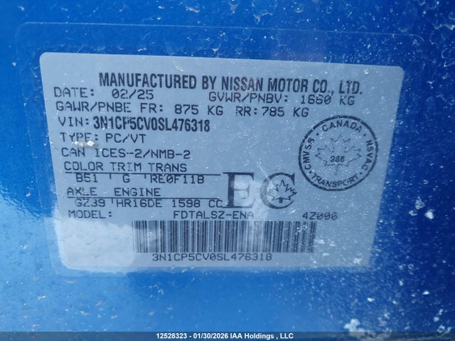 Продажа на аукционе авто 2025 Nissan Kicks Play Sv, vin: 3N1CP5CV0SL476318, номер лота: 12528323