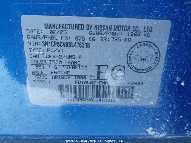 Продажа на аукционе авто 2025 Nissan Kicks Play Sv, vin: 3N1CP5CV0SL476318, номер лота: 12528323