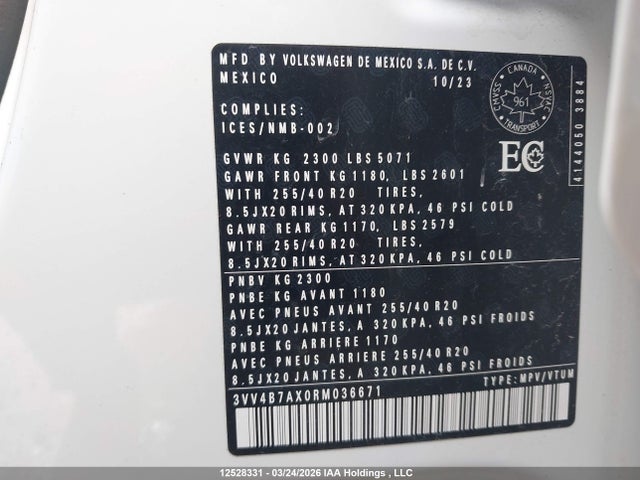 12528331 :رقم المزاد ، 3VV4B7AX0RM036671 vin ، 2024 Volkswagen Tiguan مزاد بيع
