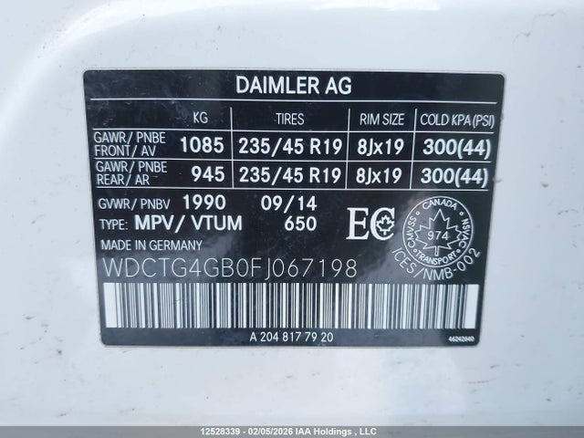 WDCTG4GB0FJ067198 Mercedes-Benz Gla 250 4matic