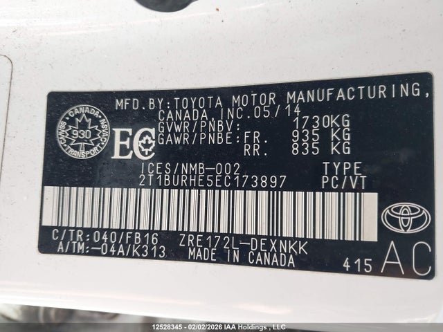 Продажа на аукционе авто 2014 Toyota Corolla, vin: 2T1BURHE5EC173897, номер лота: 12528345