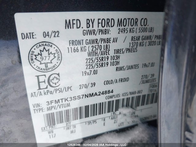 3FMTK3SS7NMA24884 Ford Mustang Mach-E