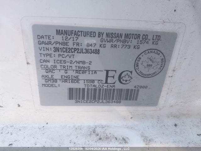 Nissan Versa Note S/sr/sv 2018 3N1CE2CP2JL363488 Image 9