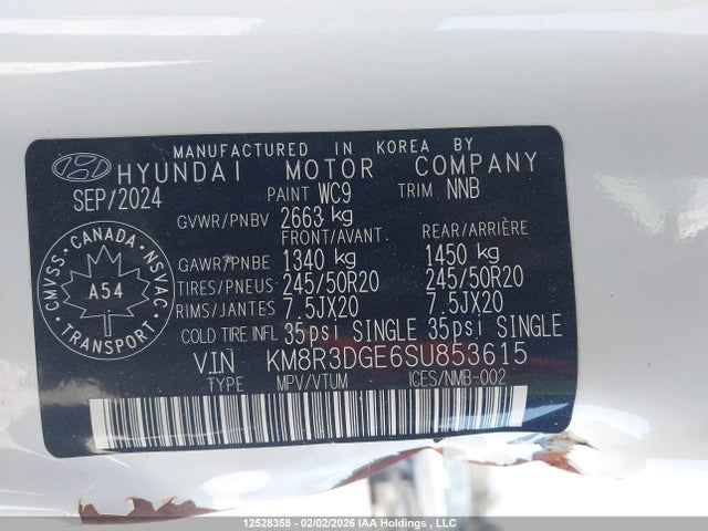 KM8R3DGE6SU853615 Hyundai Palisade Urban 7 Passenger Seating