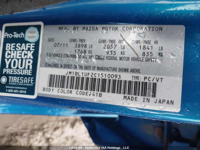Aukcja sprzedaży 2012 Mazda Mazda3 Gx, vin: JM1BL1UF2C1510093, numer aukcji: 12528359