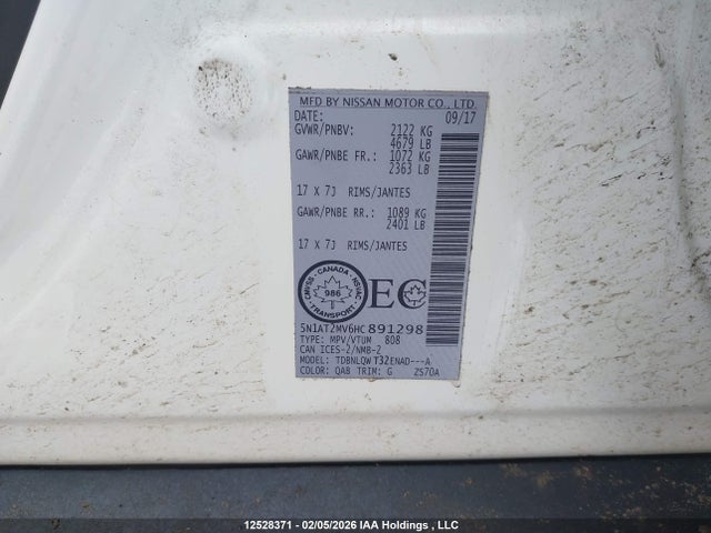 5N1AT2MV6HC891298 Nissan Rogue Sv/sl