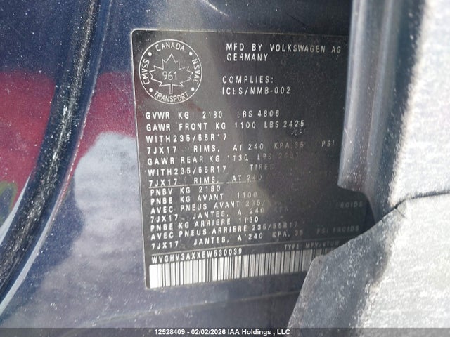 Продажа на аукционе авто 2014 Volkswagen Tiguan Comfortline/trendline, vin: WVGHV3AXXEW530039, номер лота: 12528409