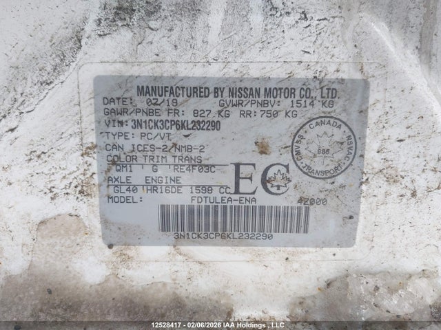 3N1CK3CP6KL232290 Nissan Micra