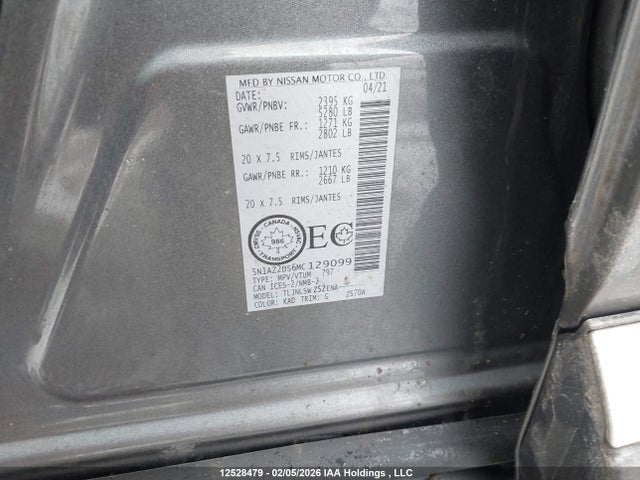 Aukcja sprzedaży 2021 Nissan Murano Platinum, vin: 5N1AZ2DS6MC129099, numer aukcji: 12528479