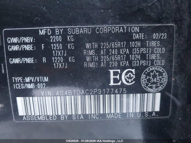 Aukcja sprzedaży 2023 Subaru Outback Convenience, vin: 4S4BTDAC2P3177475, numer aukcji: 12528528