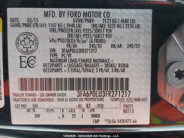 Продажа на аукционе авто 2015 Ford Fusion Hybrid Hybrid, vin: 3FA6P0LU3FR271217, номер лота: 12528529