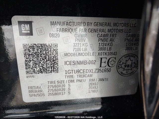 1GTU9CEDXLZ351650 GMC Sierra K1500 Elevation