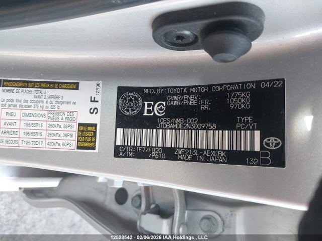 JTDBAMDE2N3009758 Toyota Corolla Hybrid Base W/li Battery