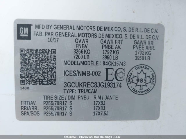 3GCUKREC8JG193174 Chevrolet Silverado 1500 1lt