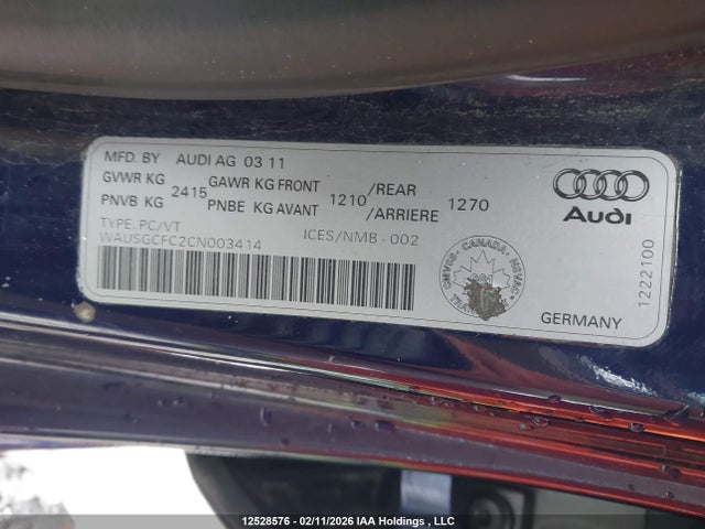 Aukcja sprzedaży 2012 Audi A7 Prestige, vin: WAUSGCFC2CN003414, numer aukcji: 12528576