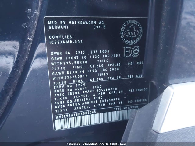 WVGLV7AX8HK006045 Volkswagen Tiguan Highline