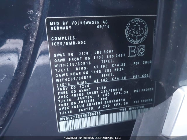 WVGLV7AX8HK006045 Volkswagen Tiguan Highline