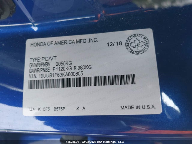 19UUB1F63KA800805 Acura Tlx Technology/a-spec