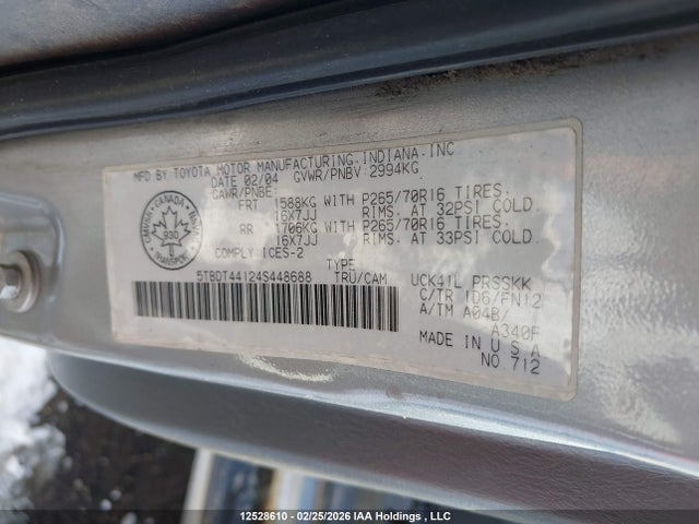 2004 Toyota Tundra Double Cab Sr5 მანქანა იყიდება აუქციონზე, vin: 5TBDT44124S448688, აუქციონის ნომერი: 12528610