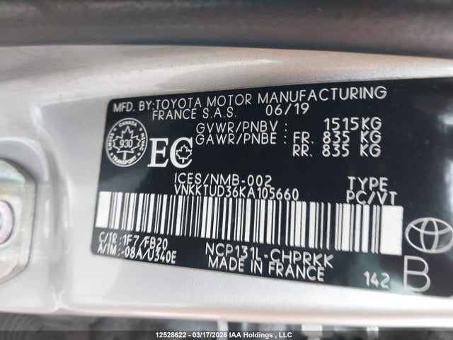 VNKKTUD36KA105660 Toyota Yaris L/le/se