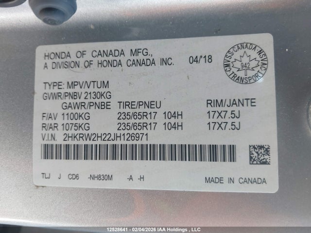2HKRW2H22JH126971 Honda CR-V LX
