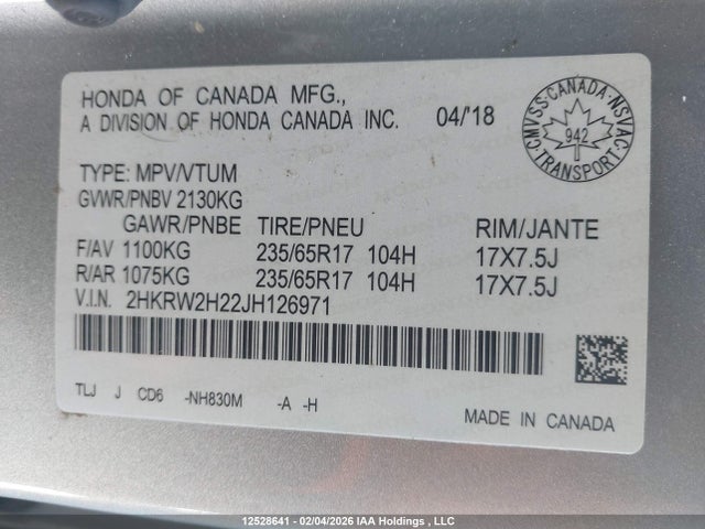 2HKRW2H22JH126971 Honda CR-V LX