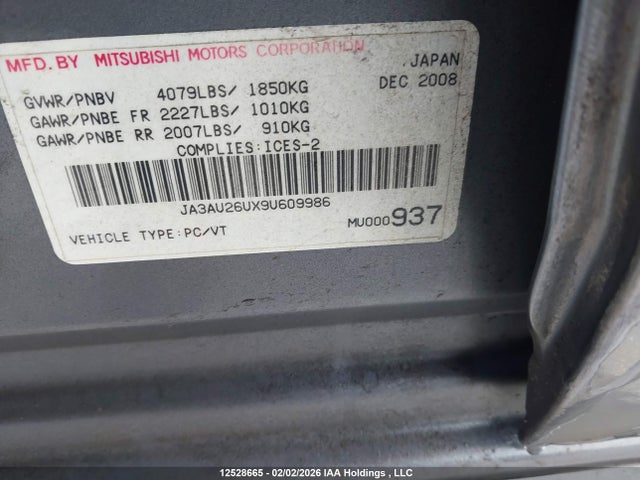 Aukcja sprzedaży 2009 Mitsubishi Lancer Es/es Sport, vin: JA3AU26UX9U609986, numer aukcji: 12528665