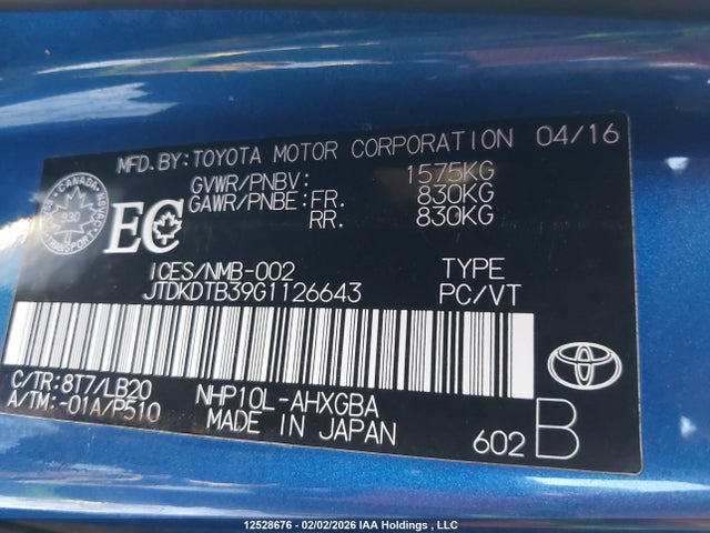 JTDKDTB39G1126643 Toyota Prius C Technology